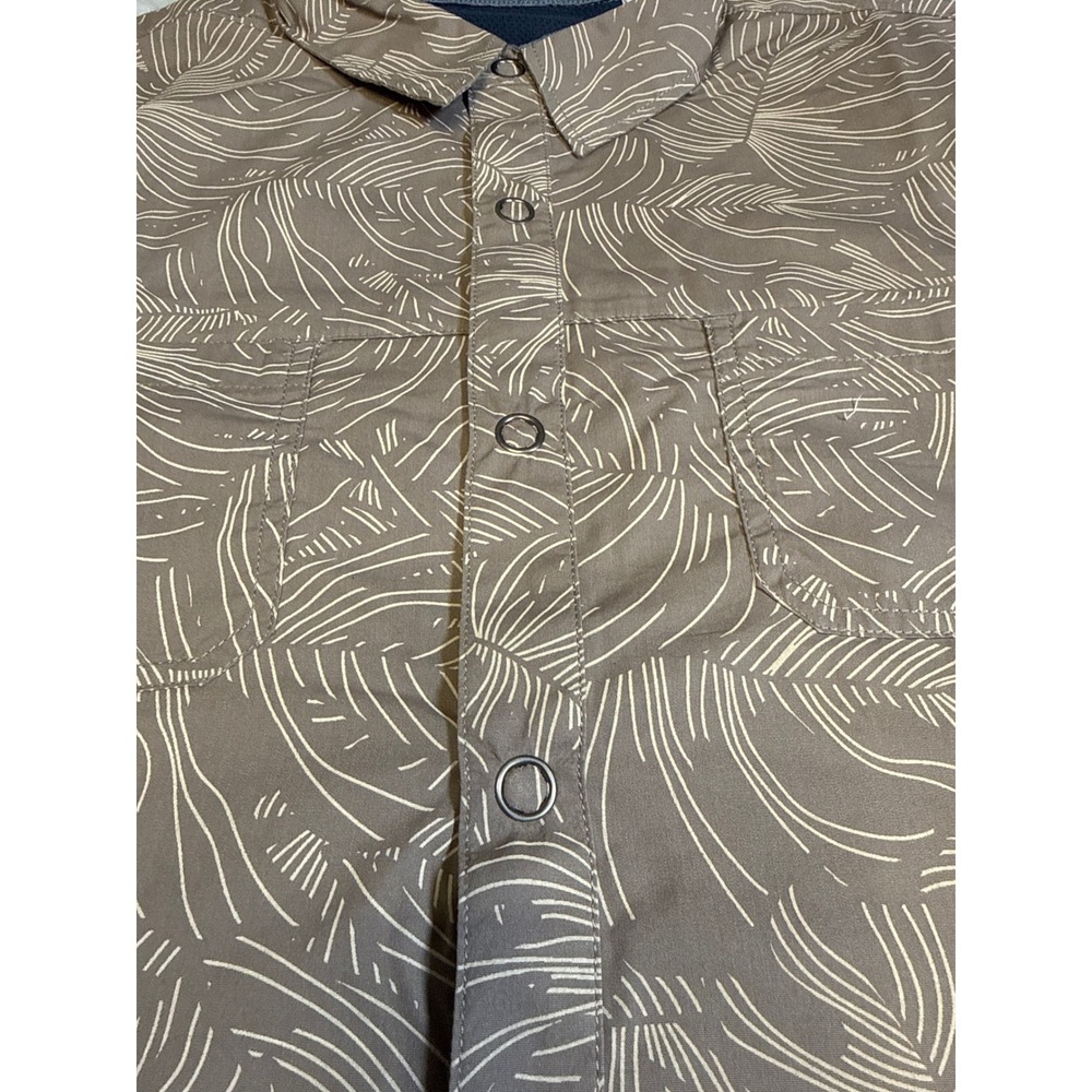 Mens SS Snap Front Shirt Brown Palm Leaf Organic Cotton Blend Hiking Shirt Large - Picture 2 of 9